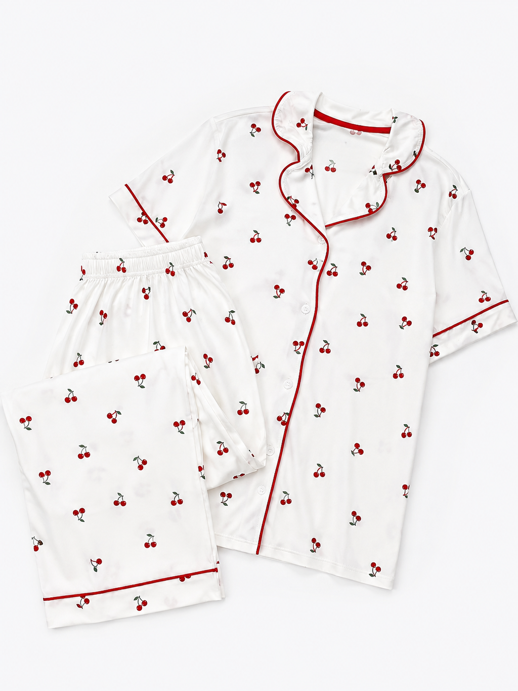 Cherry Kiss White Pajama Set