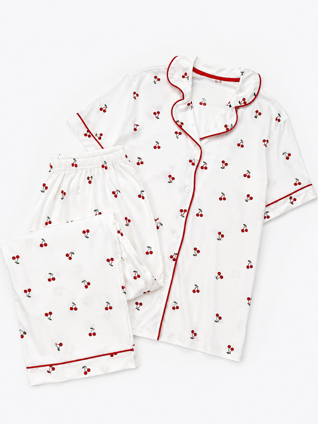 Cherry Kiss White Pajama Set