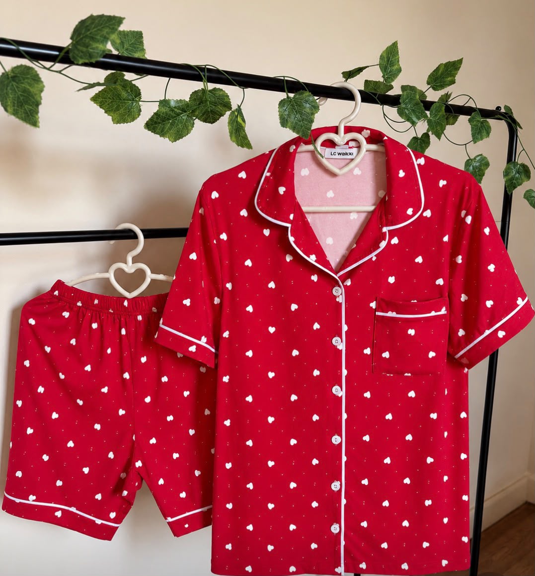 Red Hearts Short Pajama Set