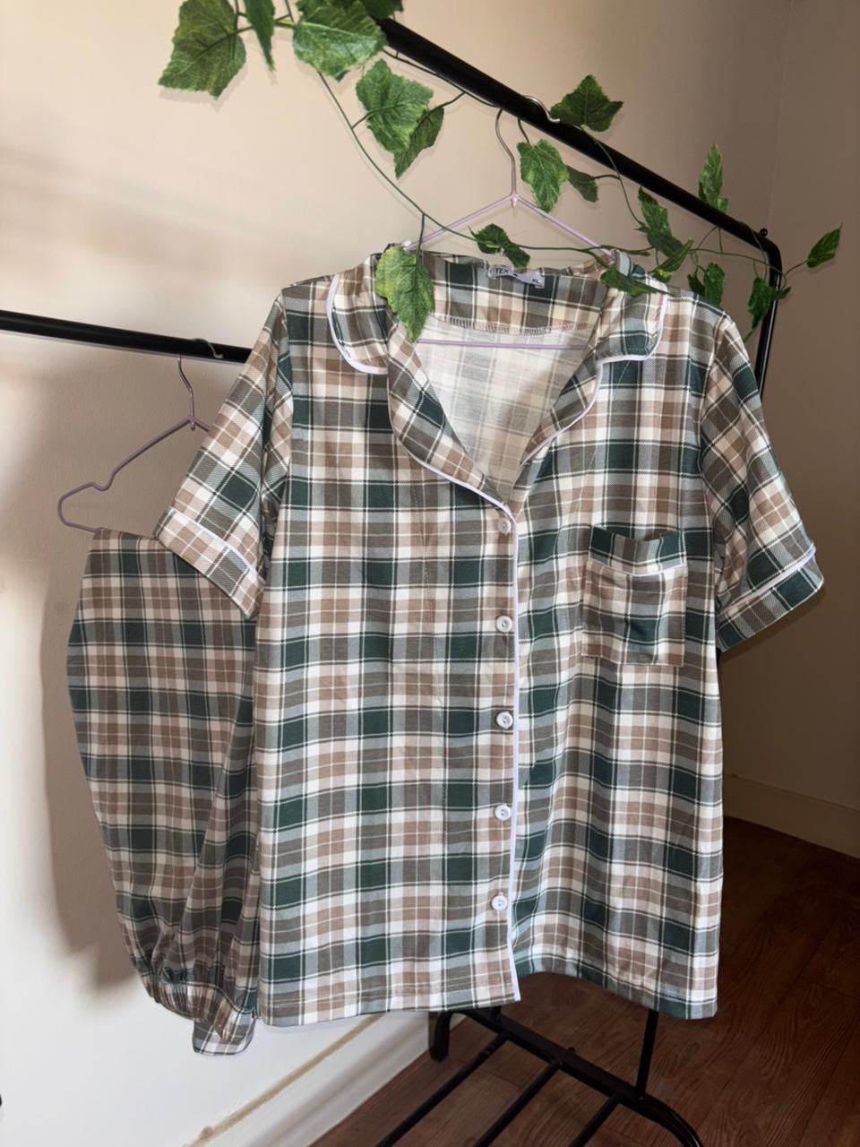 Green Plaid Cotton Pajama Set