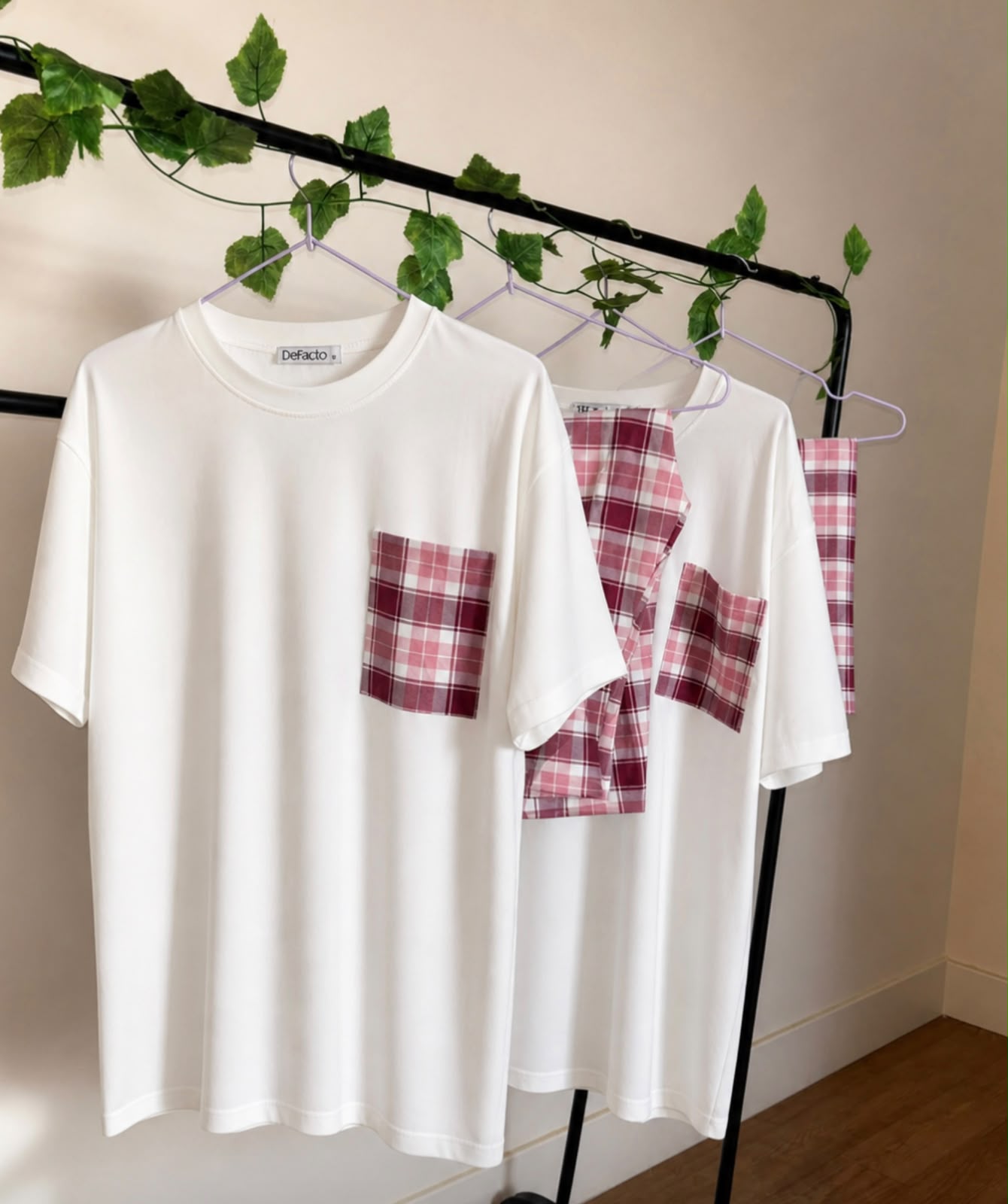 White Plaid Pocket Pajama Set