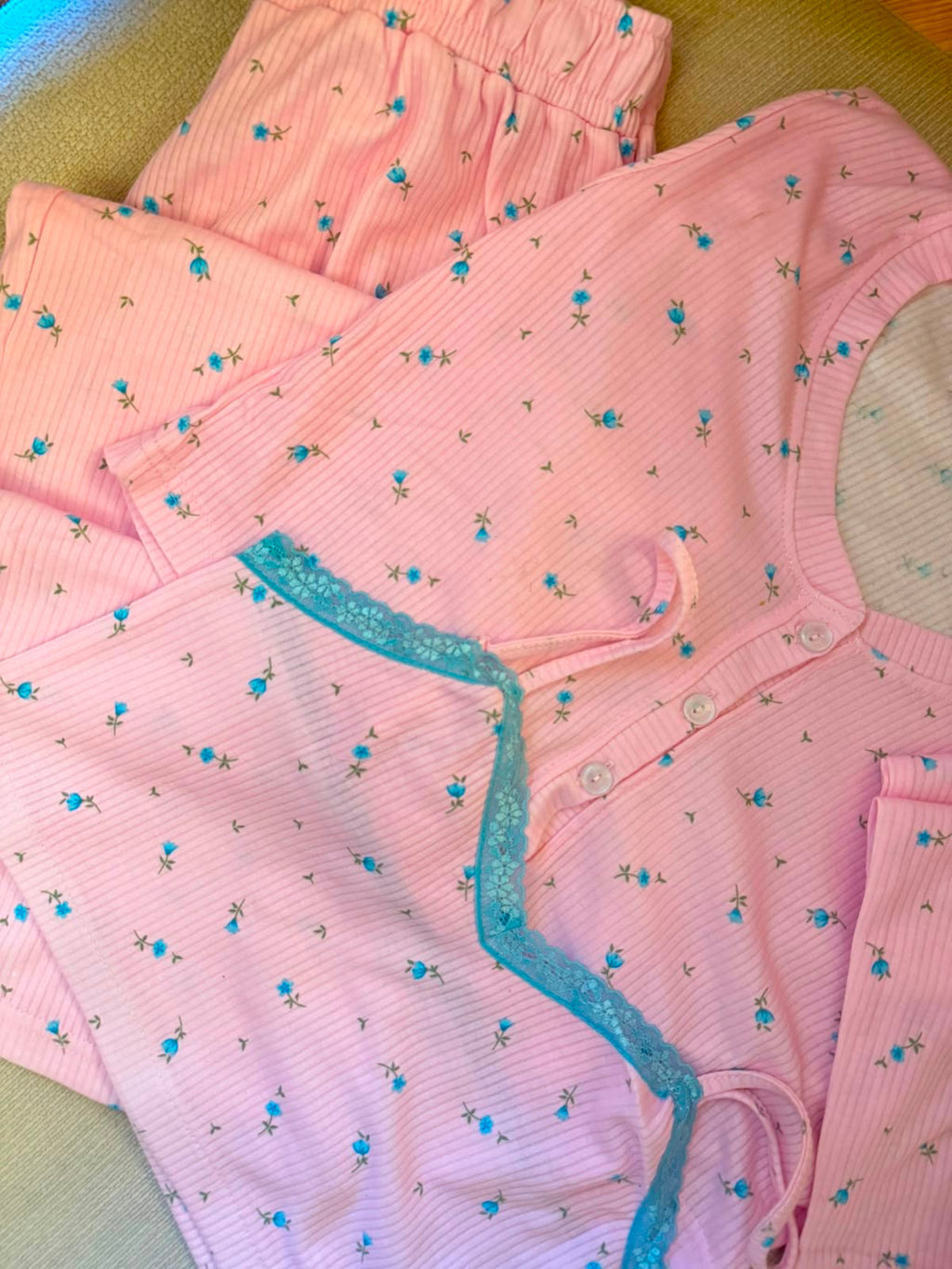 Cozy Bloom Ribbed Pink  3-Piece Pajama