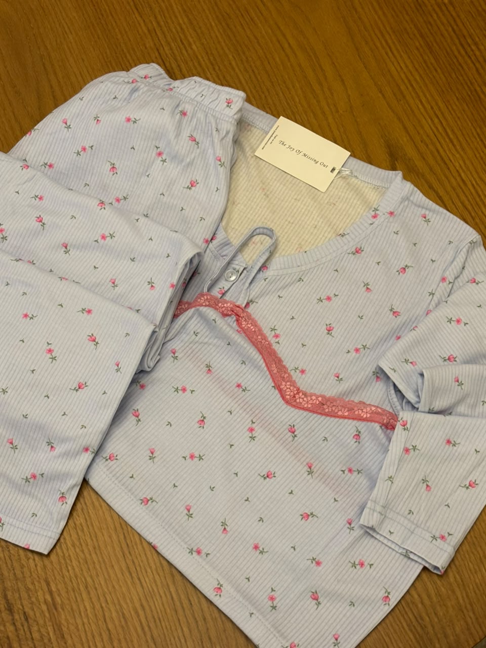 Cozy Bloom Ribbed Sky Blue 3-Piece Pajama