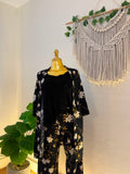 Black Floral Bloom 3-Piece Pajama Set