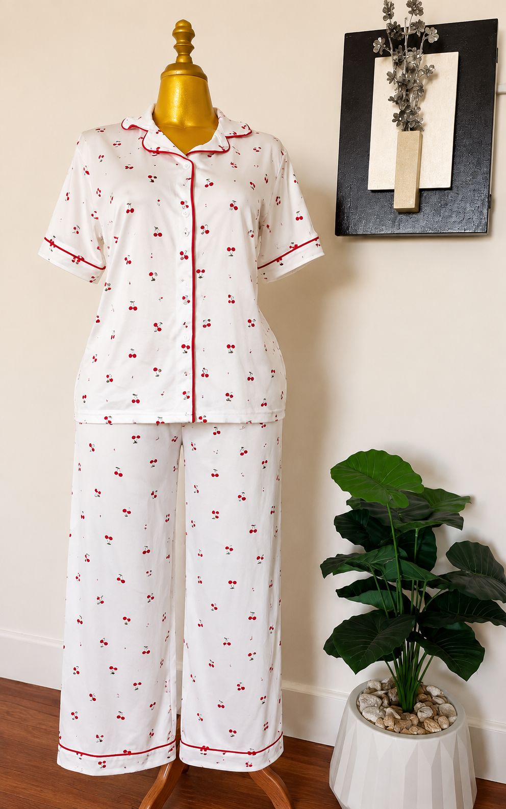 Cherry Kiss White Pajama Set