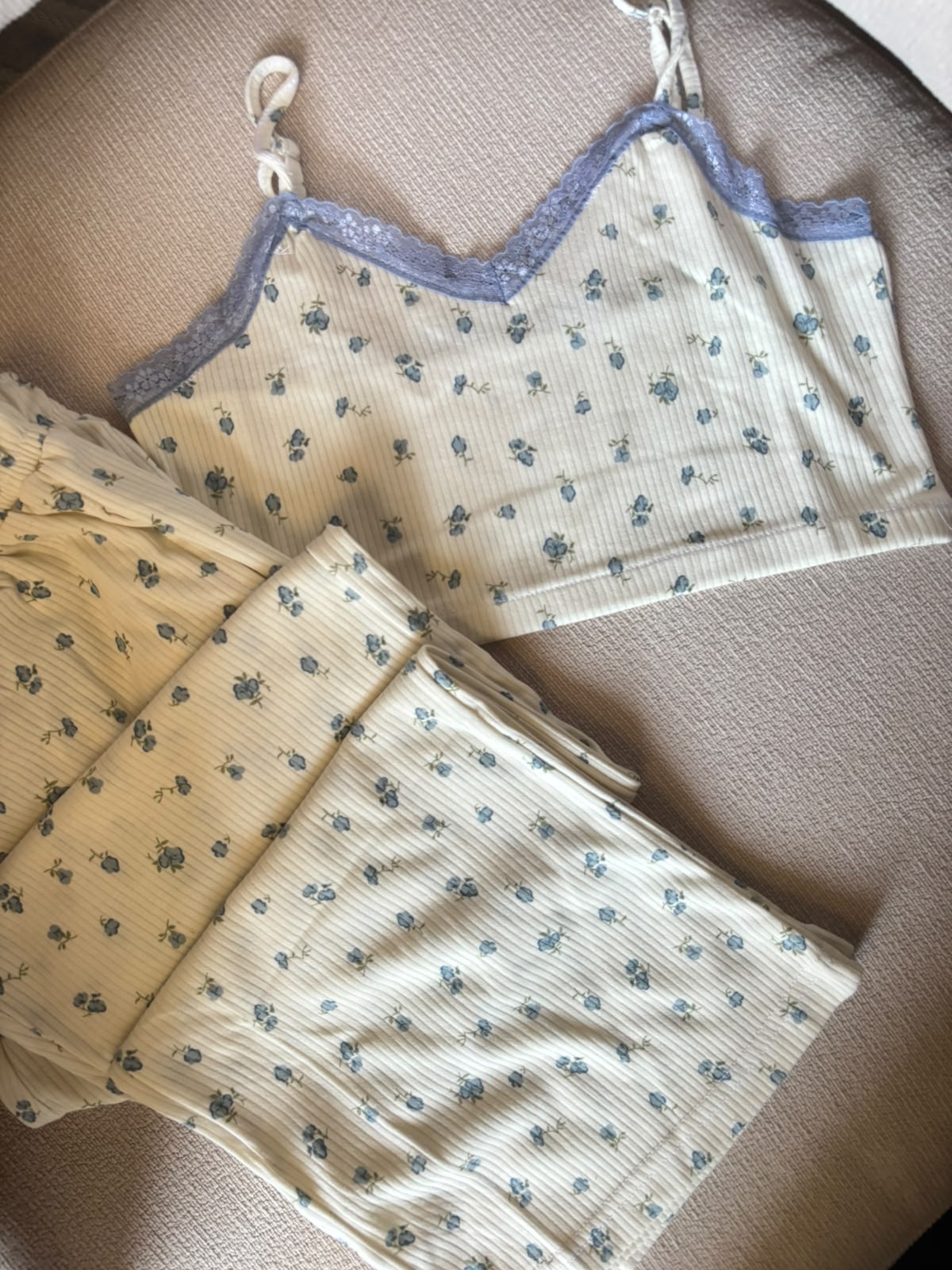 Cozy Bloom Ribbed Pajama Set – Soft Off White , 3-Piece