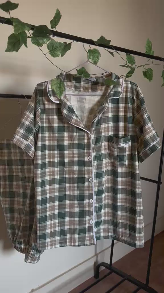 Green Plaid Cotton Pajama Set